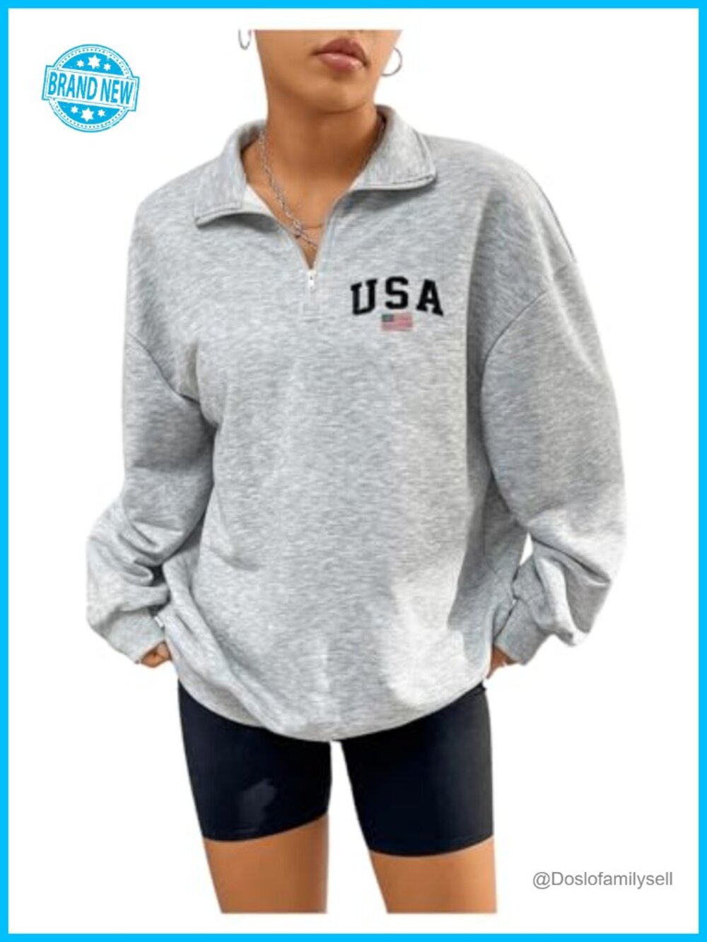 Women's Oversized Quarter Zip Pullover Sweatshirt Mock Neck Drop Shoulder